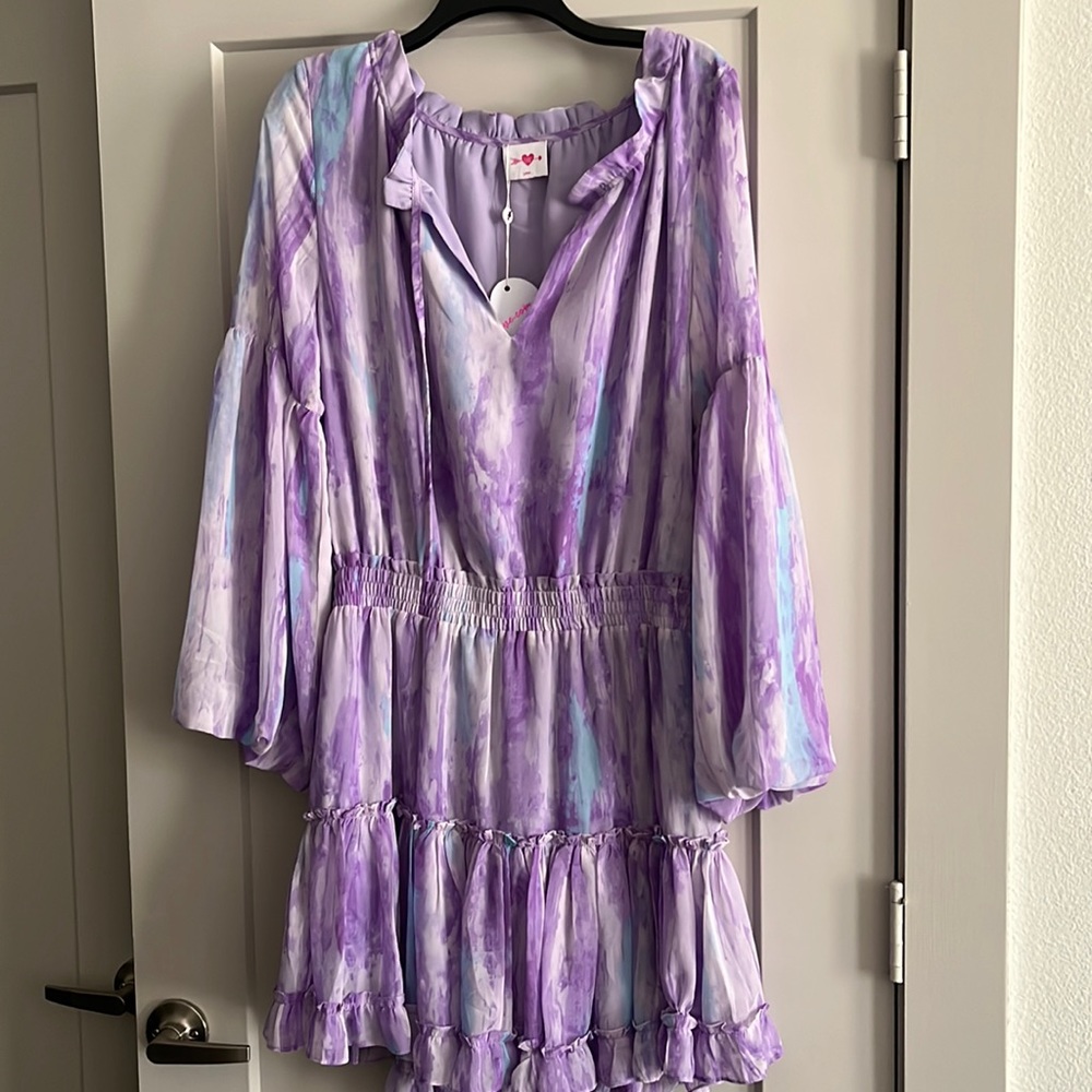 Purple Elastic Waist Mini Dress